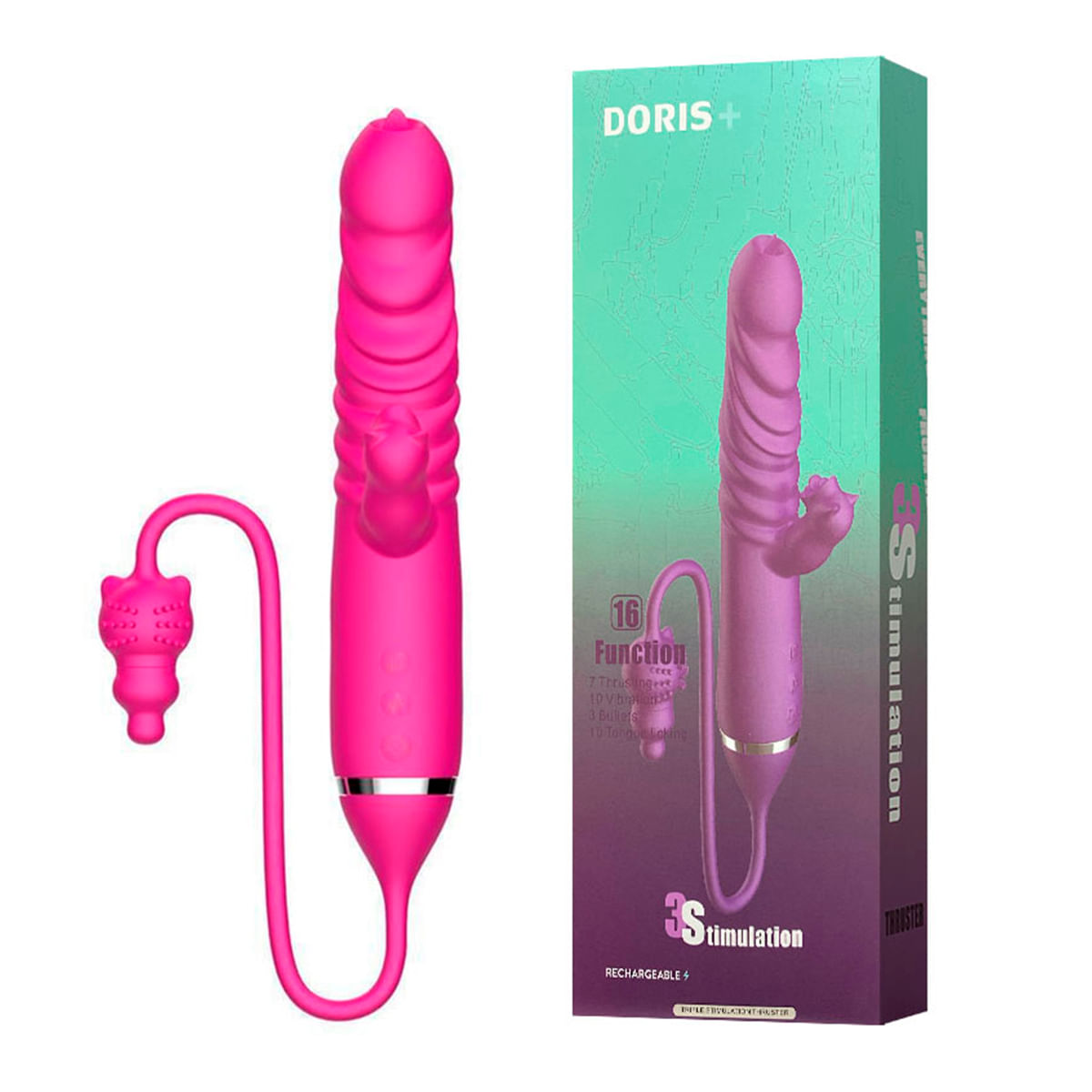 Doris Vibrador 10 Modos de Vibração e 3 Modos de Vai e Vem com Estimulador Clitoriano 3R Import