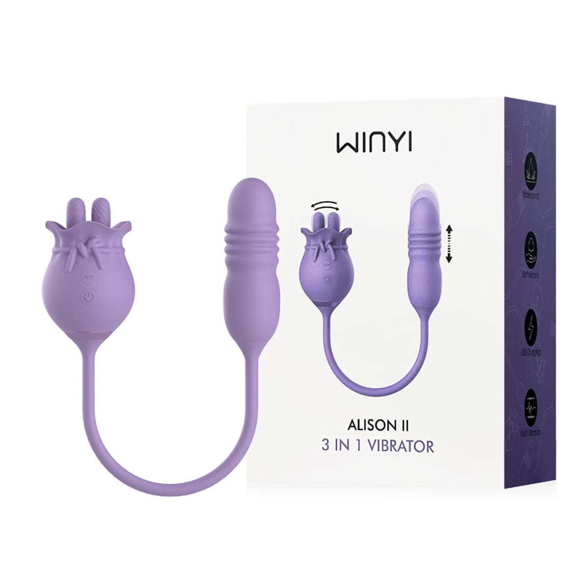 Winyi Alison II Vibrador Recarregável Duplo com Penetrador e Movimentos de Vai e Vem 3R Import