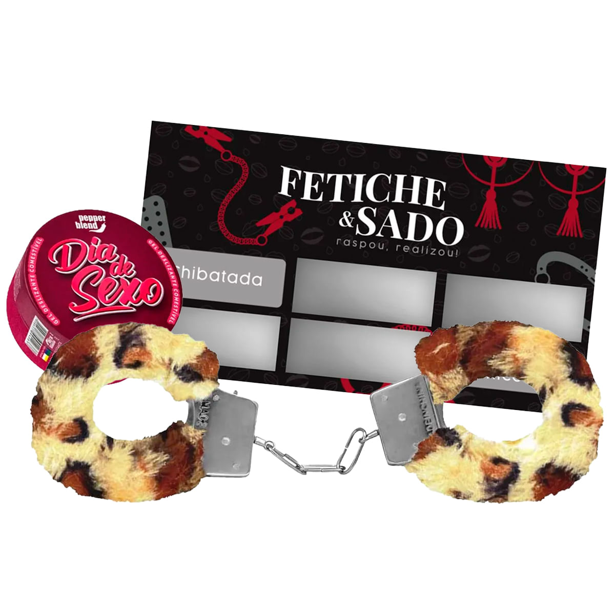 Kit Erótico com Algema, Dia de Sexo e Raspadinha Fetiche e Sado