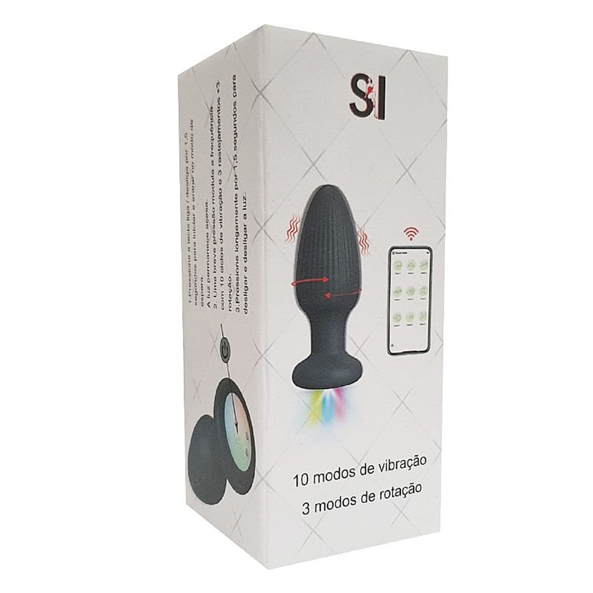 Plug Anal com 10 Modos de Vibração e 3 de Rotação com Luz de Led e Controle via App Sexy Import