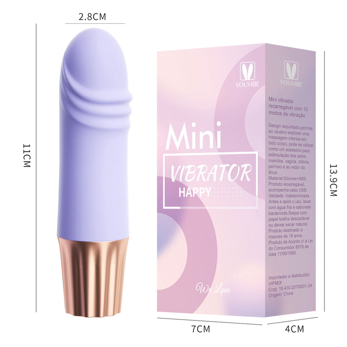 Youvibe Mini Vibrador Recarregável com 10 Modos de Vibração Vip Mix