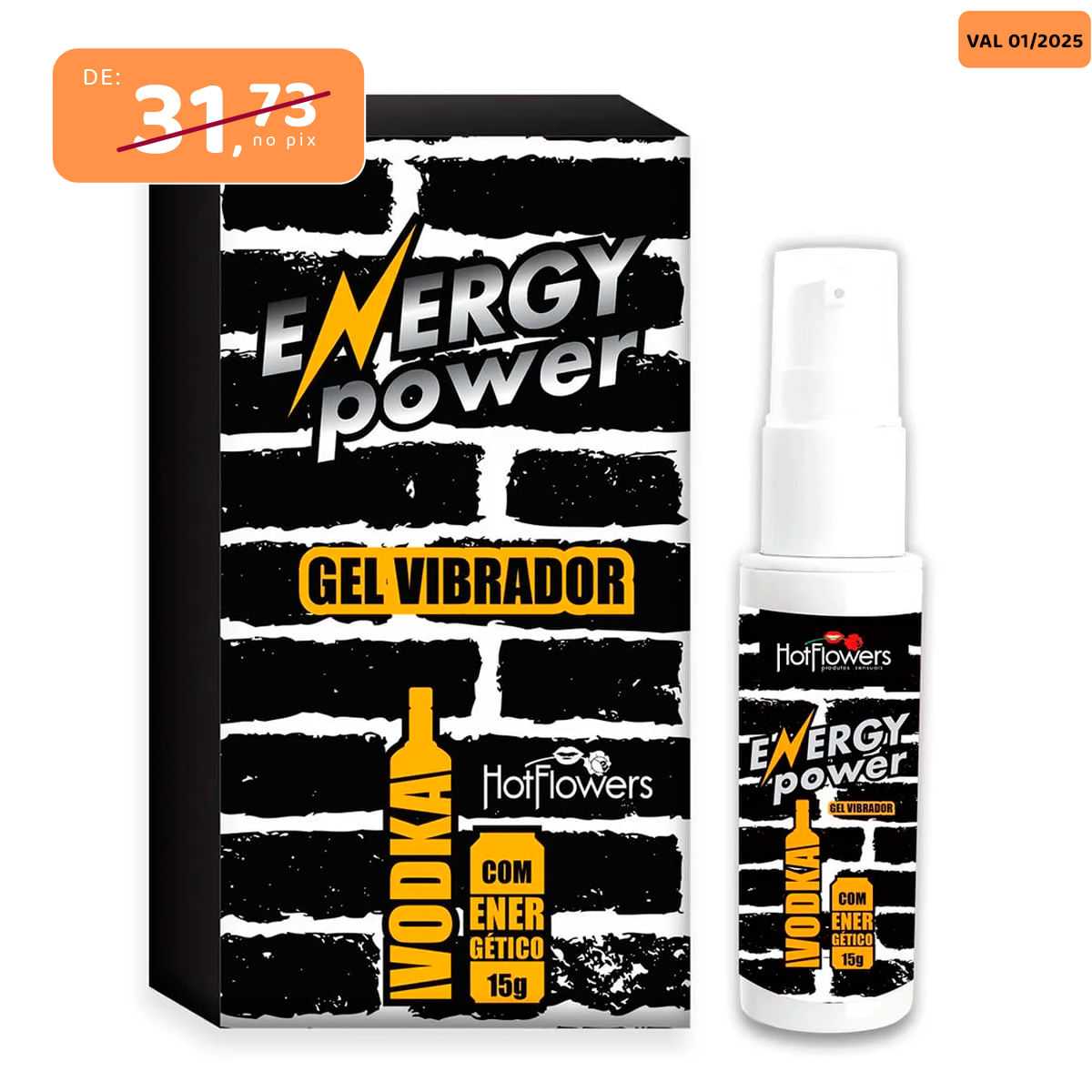 Energy Power Gel Vibrador de Vodka com Energético 15g Hot Flowers