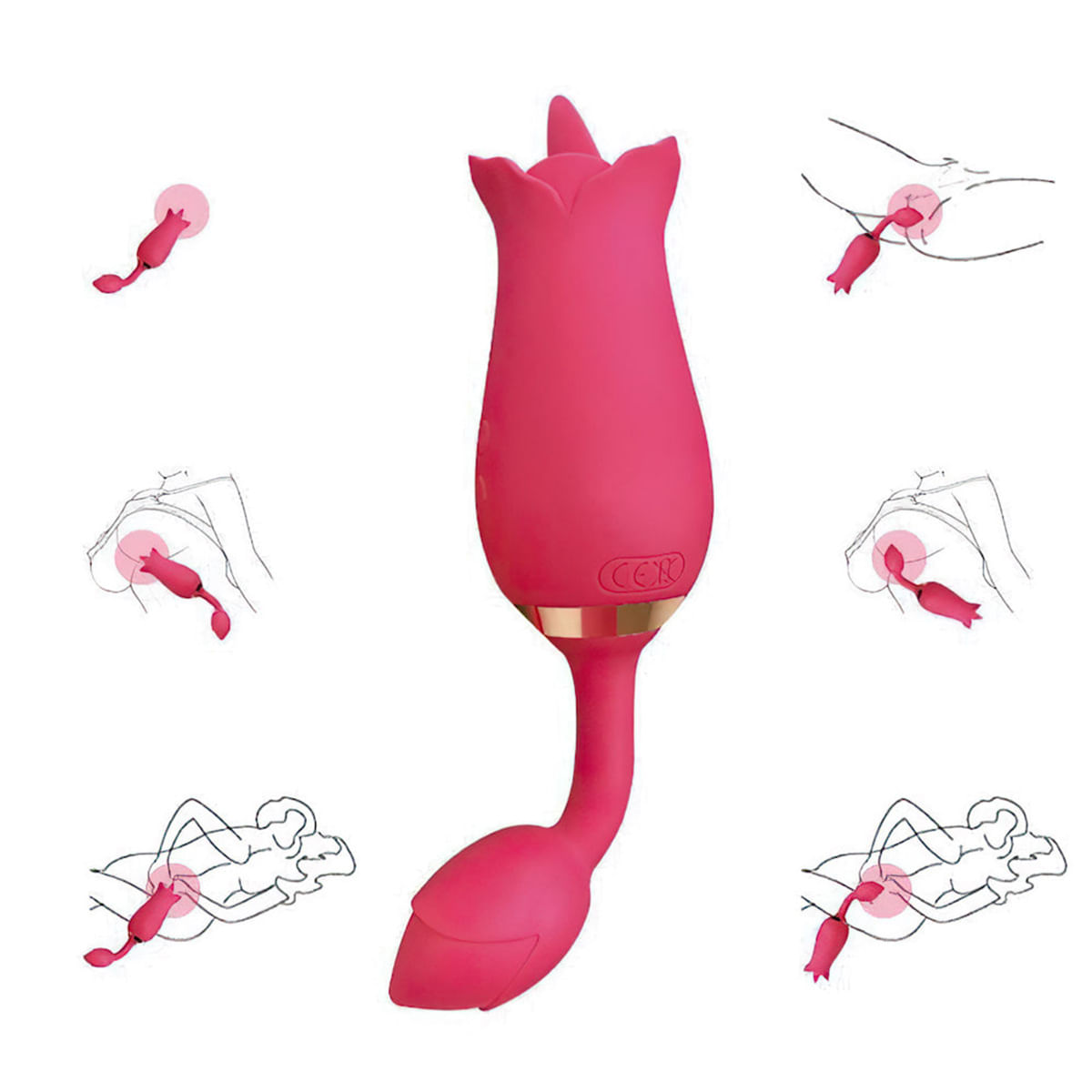 Vibrador Feminino Duplo com 10 Modos de Estimulação em Formato de Rosa Vip Mix