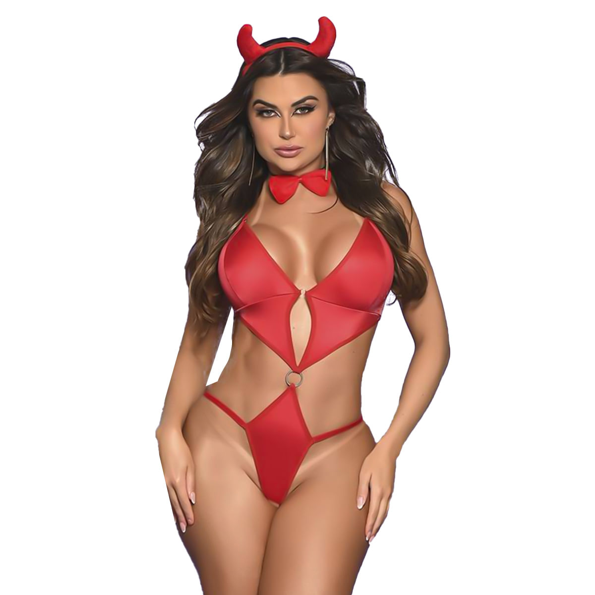 Fantasia Sedutora Infernal com Tiara e Rabo de Capetinha Yaffa Lingerie