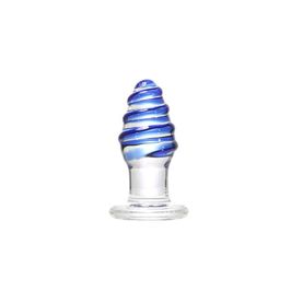 Plug Anal em Vidro com Formato Cônico e Espiral Azul em Alto Relevo 3R