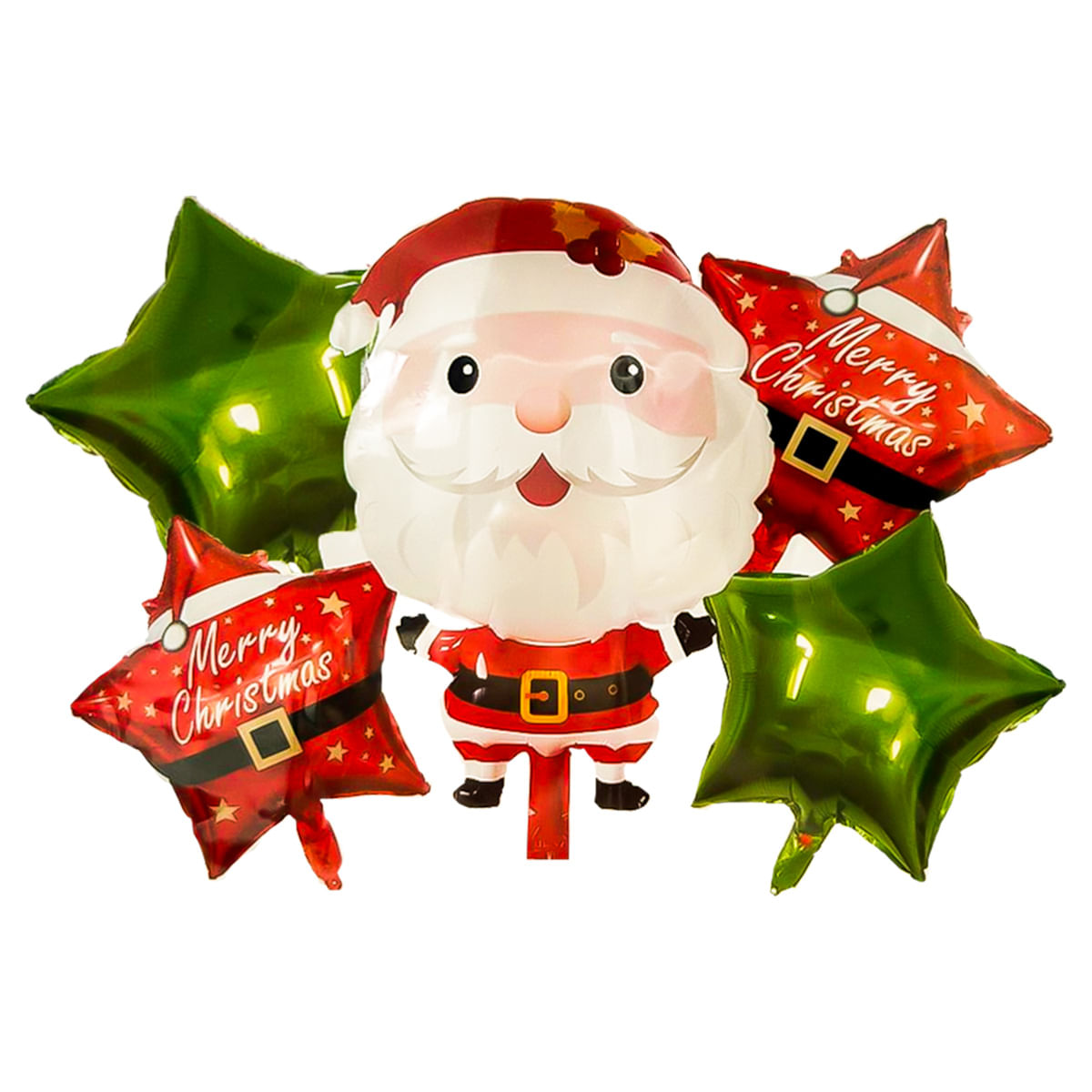 Kit Balão de Natal Estrelas e Papai Noel com 5 Unidades PTD Festas