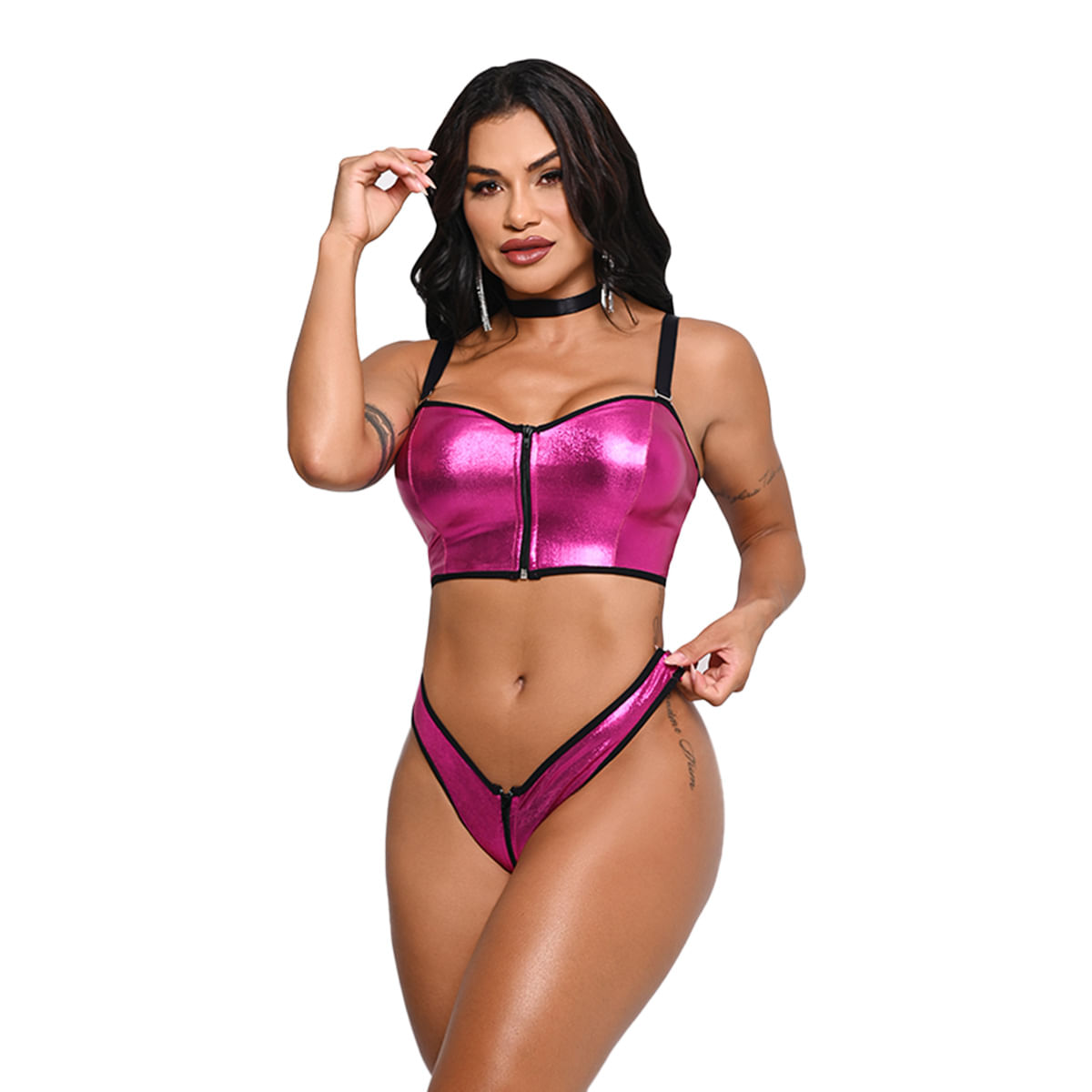 Conjunto de Vinil Tomara que Caia e Zíper Yaffa Lingerie