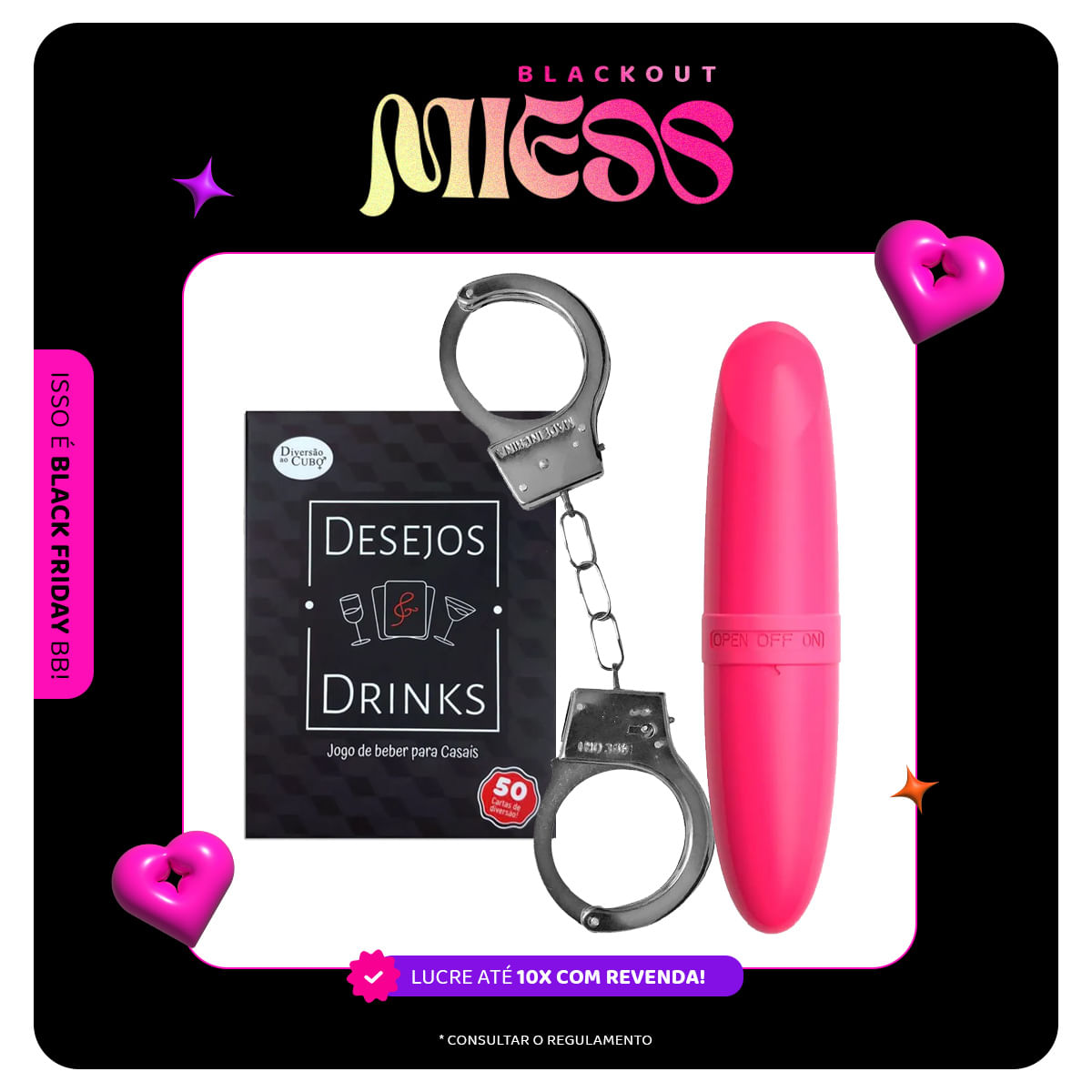 Kit Promocional com Jogo de Cartas Algema e Mini Vibrador Formato de Batom - 1 Kit Por Cliente