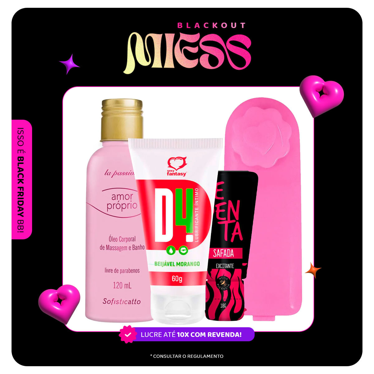 Kit Promocional com Oleo Amor Proprio D4 Lubrificante Sedenta Safada e Bullet - 1 Kit Por Cliente