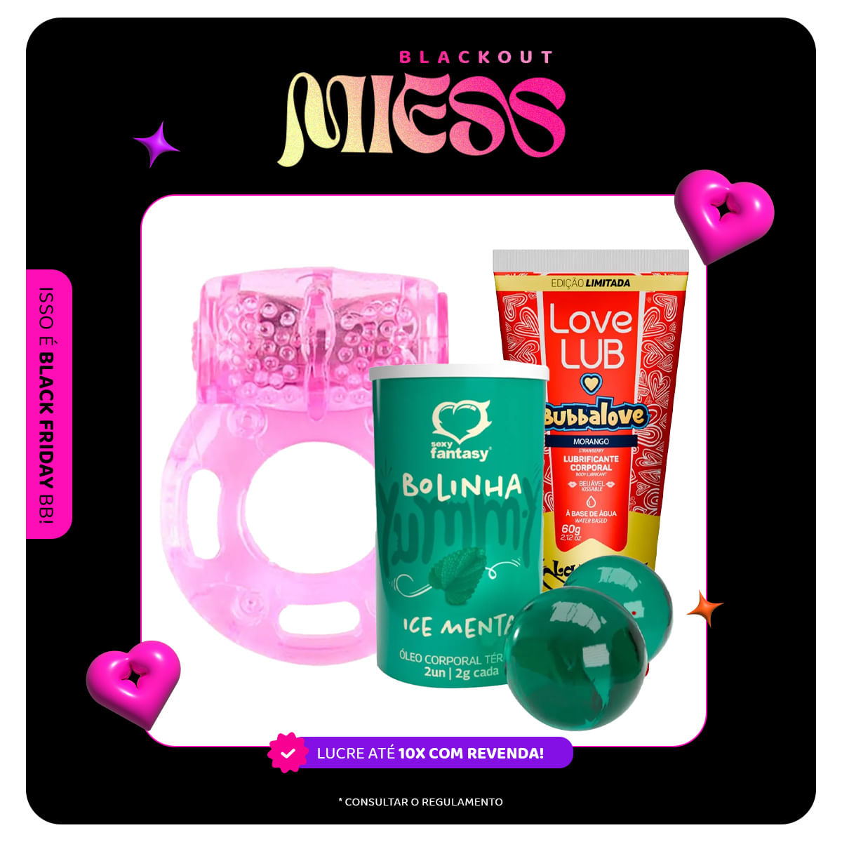 Kit Promocional com Anel Peniano Borboleta Yummy Bolinha e Love Lub Bubbalove  - 1 Kit Por Cliente
