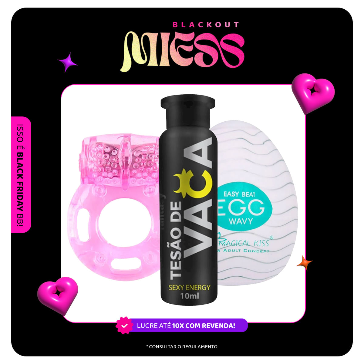 Kit Promocional com Anel Peniano Borboleta Tesão de Vaca e Egg Wavy  - 1 Kit Por Cliente