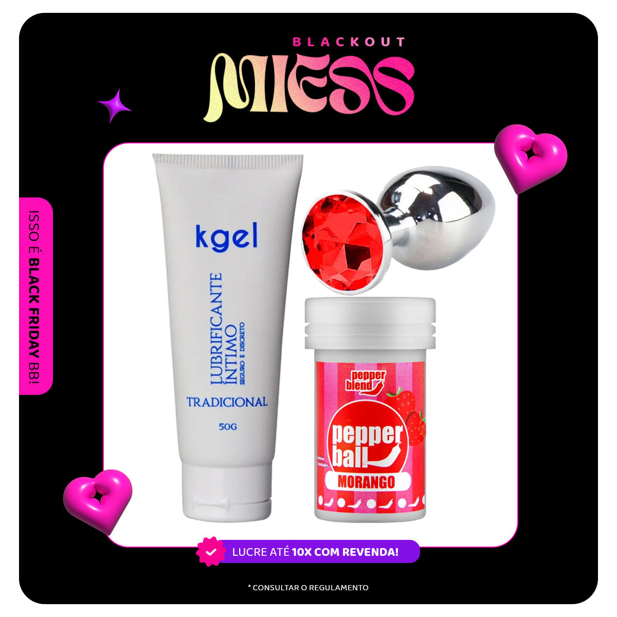 Kit Promocional com KGEL Lubrificante Íntimo Plug em Metal Pequeno e Pepper Ball Bolinha Explosiva