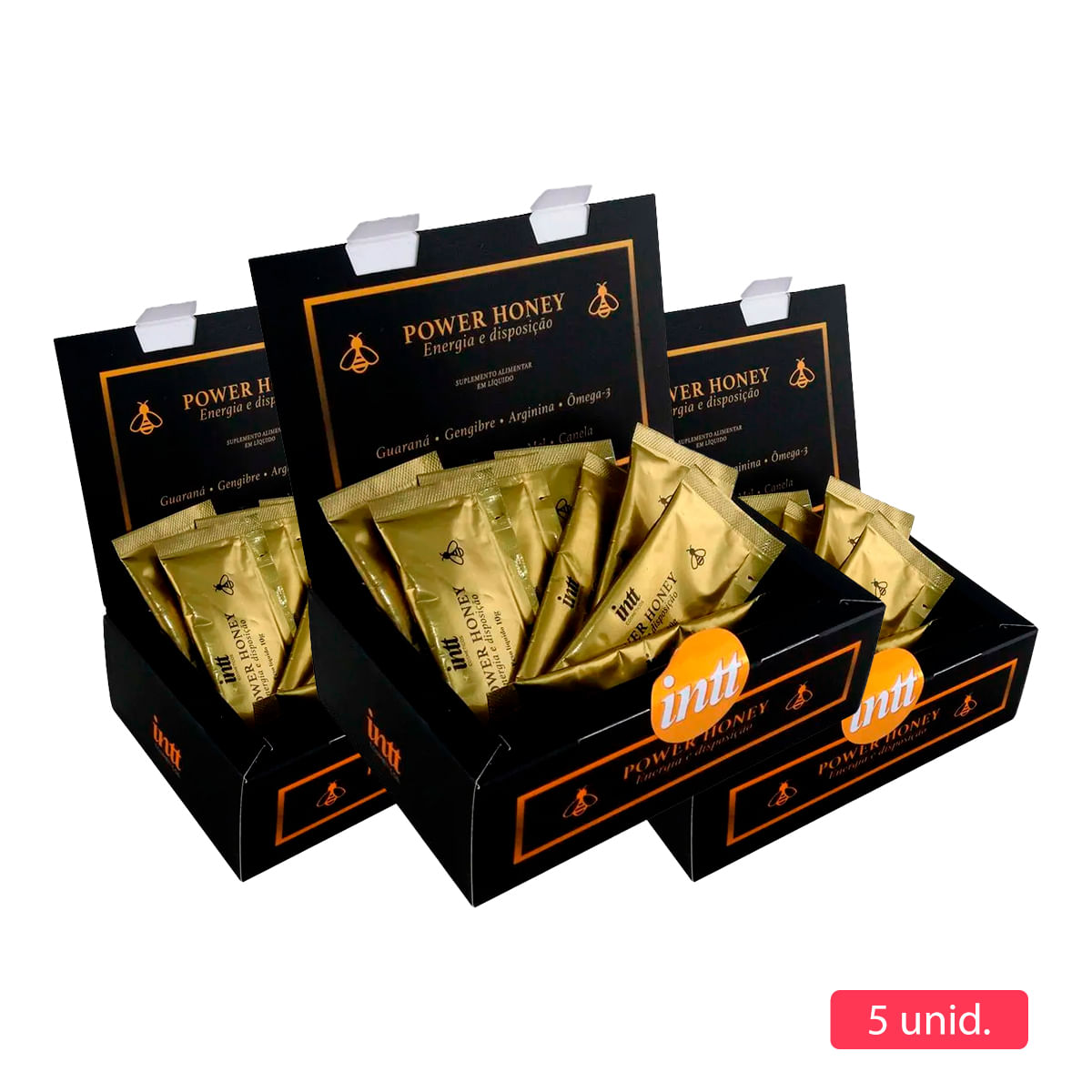 Kit com 5 Power Honey Energia e Disposição Suplemento Alimentar Liquido Unissex em Sachê