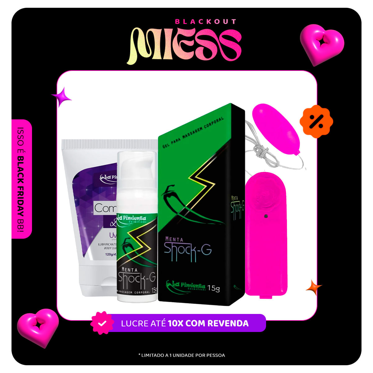 Kit Promocional com Shock G Menta Bullet e Comfort Lub Uva - 1 Kit Por Cliente