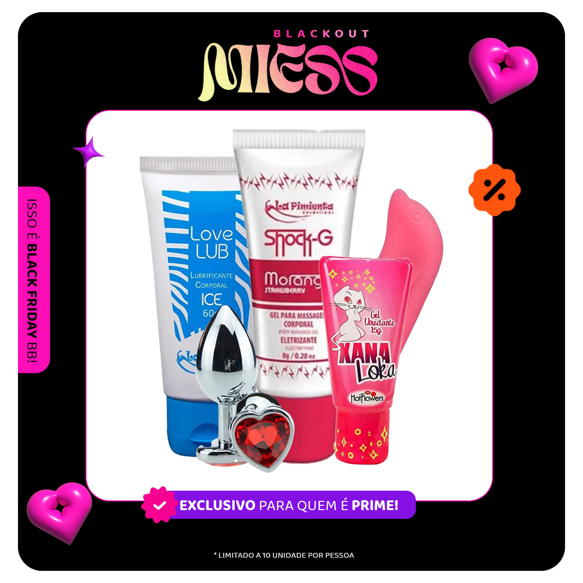 Kit Plug Anal Shock G Vibrador Ponto G Love Lub Ice e Xana Loka
