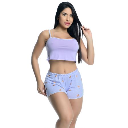 Pijama Shorts e Cropped Estampado Hot Love