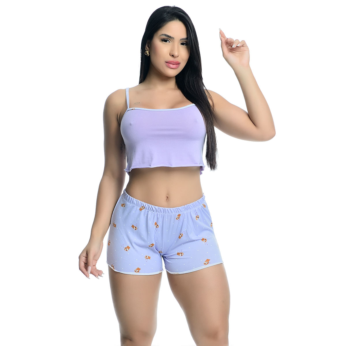 Pijama Shorts e Cropped Estampado Hot Love