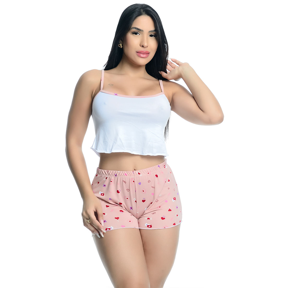 Pijama Shorts e Cropped Estampado Hot Love