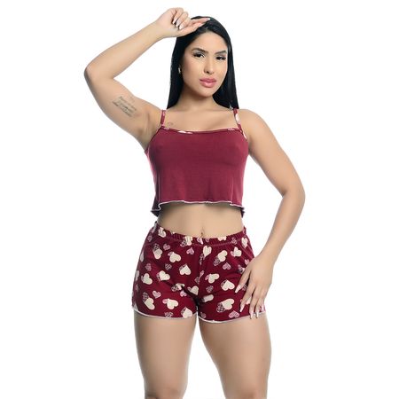 Pijama Shorts e Cropped Estampado Hot Love