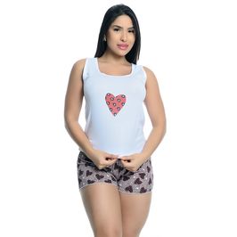 Pijama Feminino Shorts e Regata Estampado Hot Love
