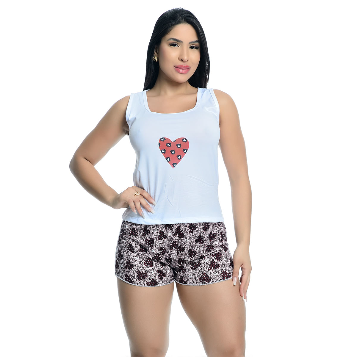 Pijama Feminino Shorts e Regata Estampado Hot Love