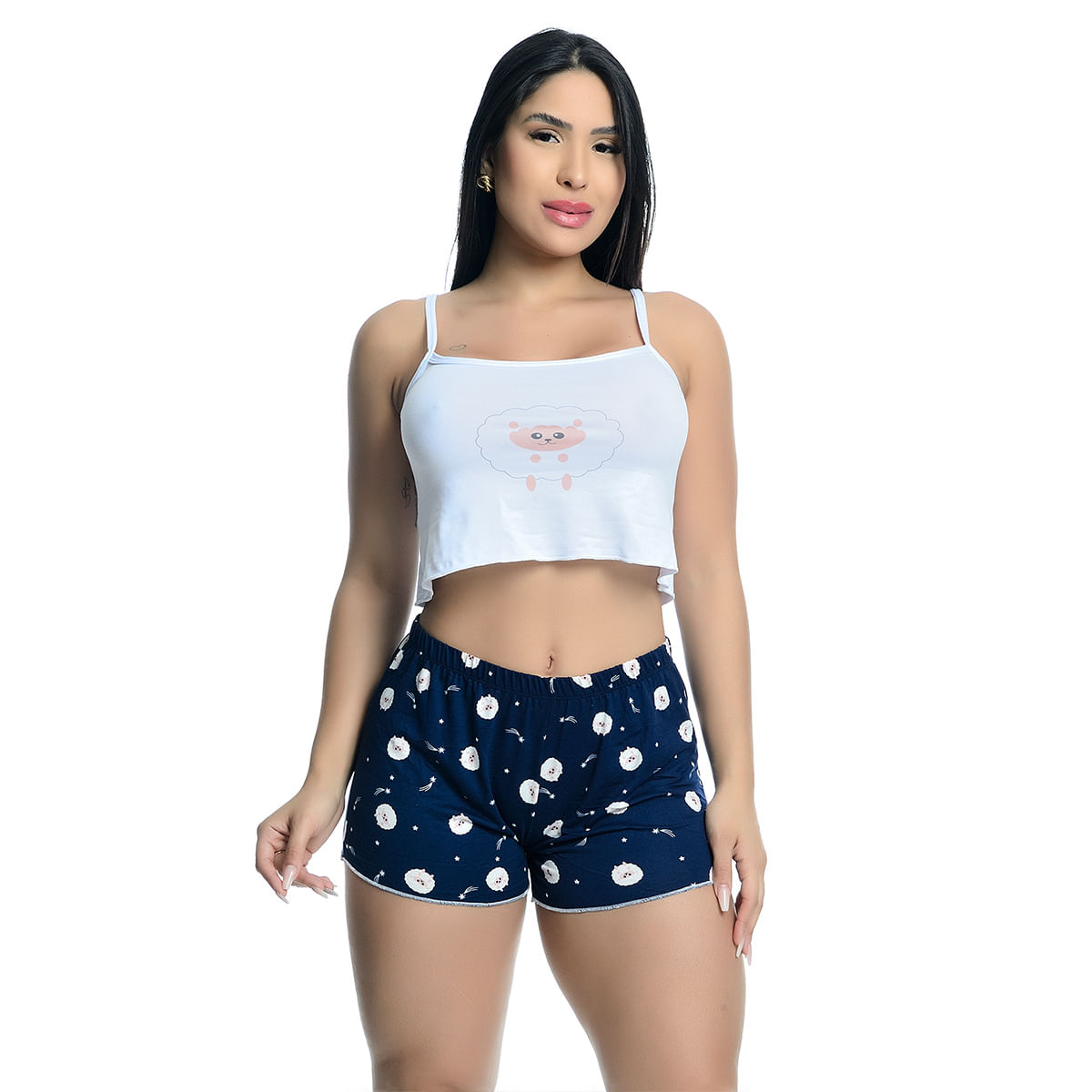 Pijama Feminino Shorts e Cropped Regata Estampado Hot Love Pijama Feminino Shorts e Cropped Regata Estampado Hot Love