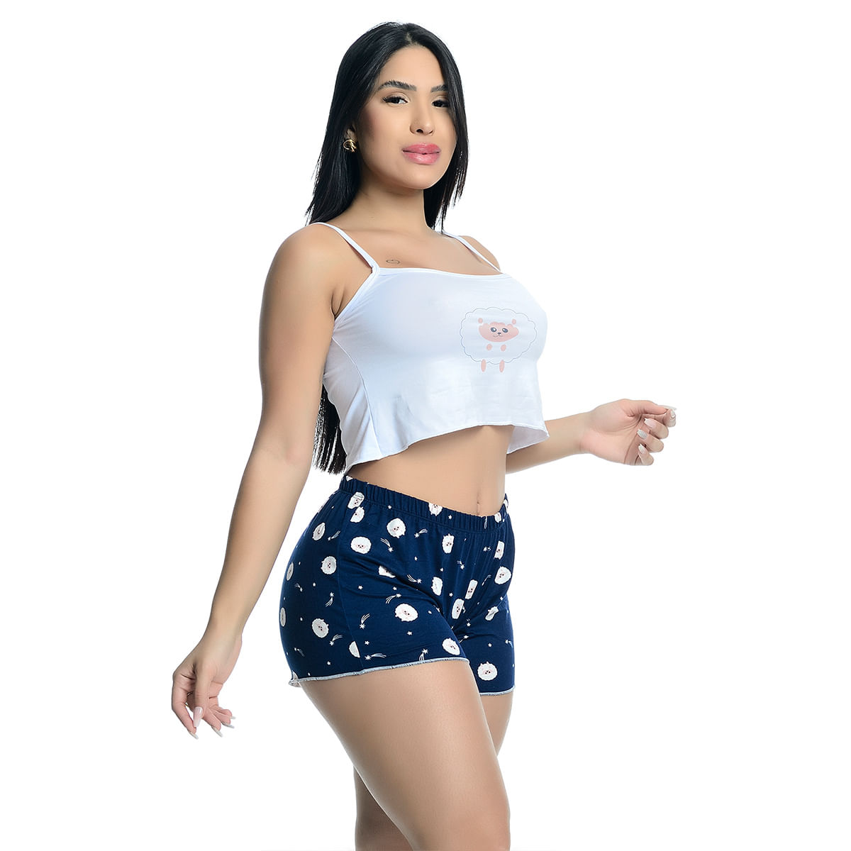 Pijama Feminino Shorts e Cropped Regata Estampado Hot Love