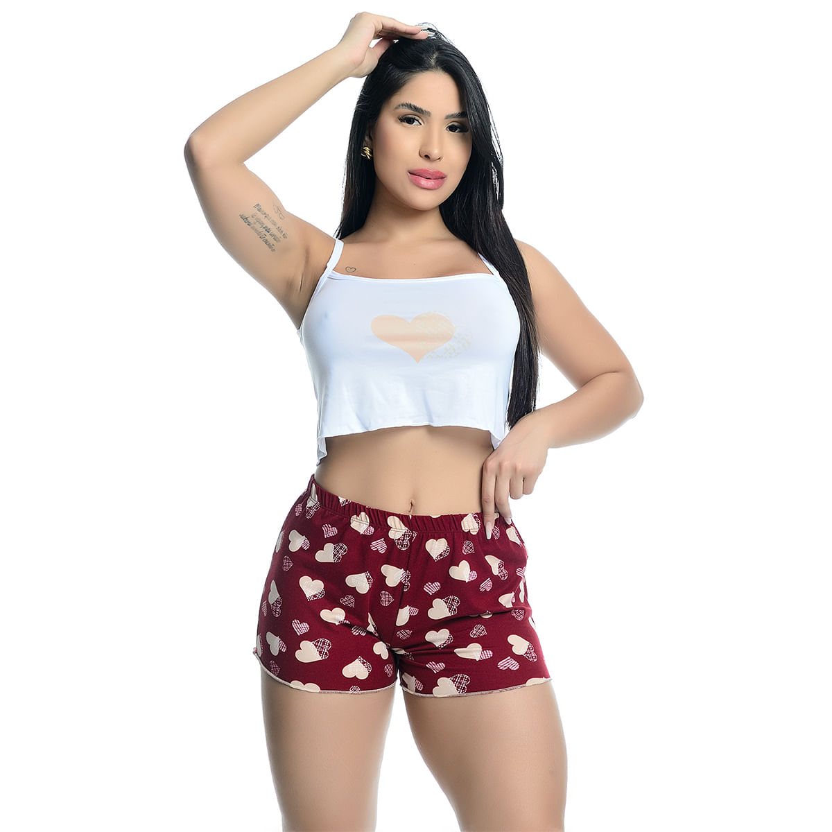 Pijama Feminino Shorts e Cropped Regata Estampado Hot Love