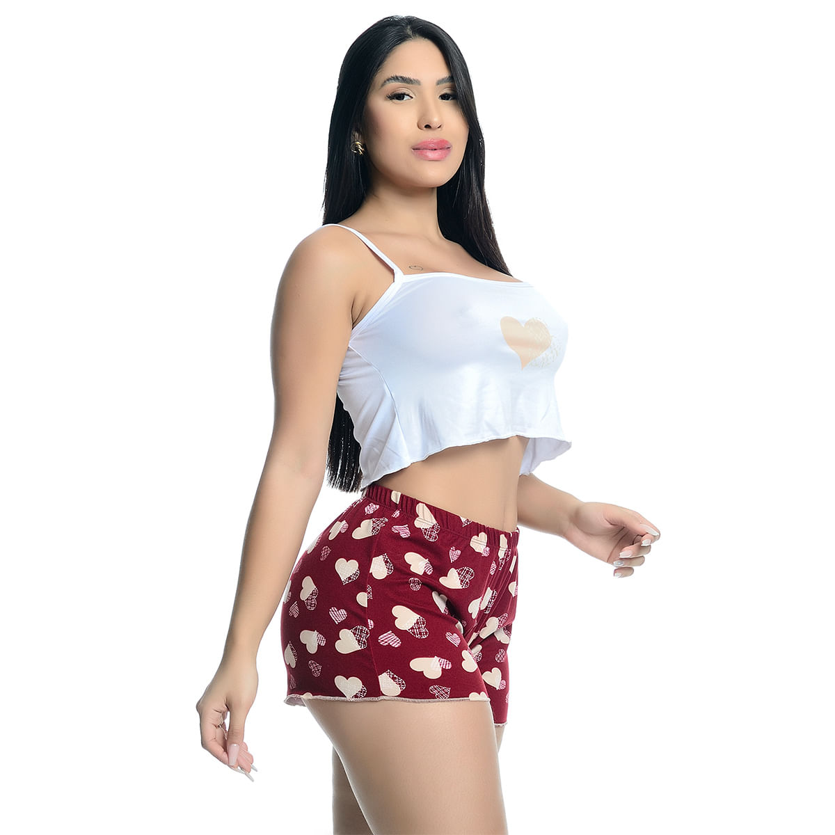 Pijama Feminino Shorts e Cropped Regata Estampado Hot Love