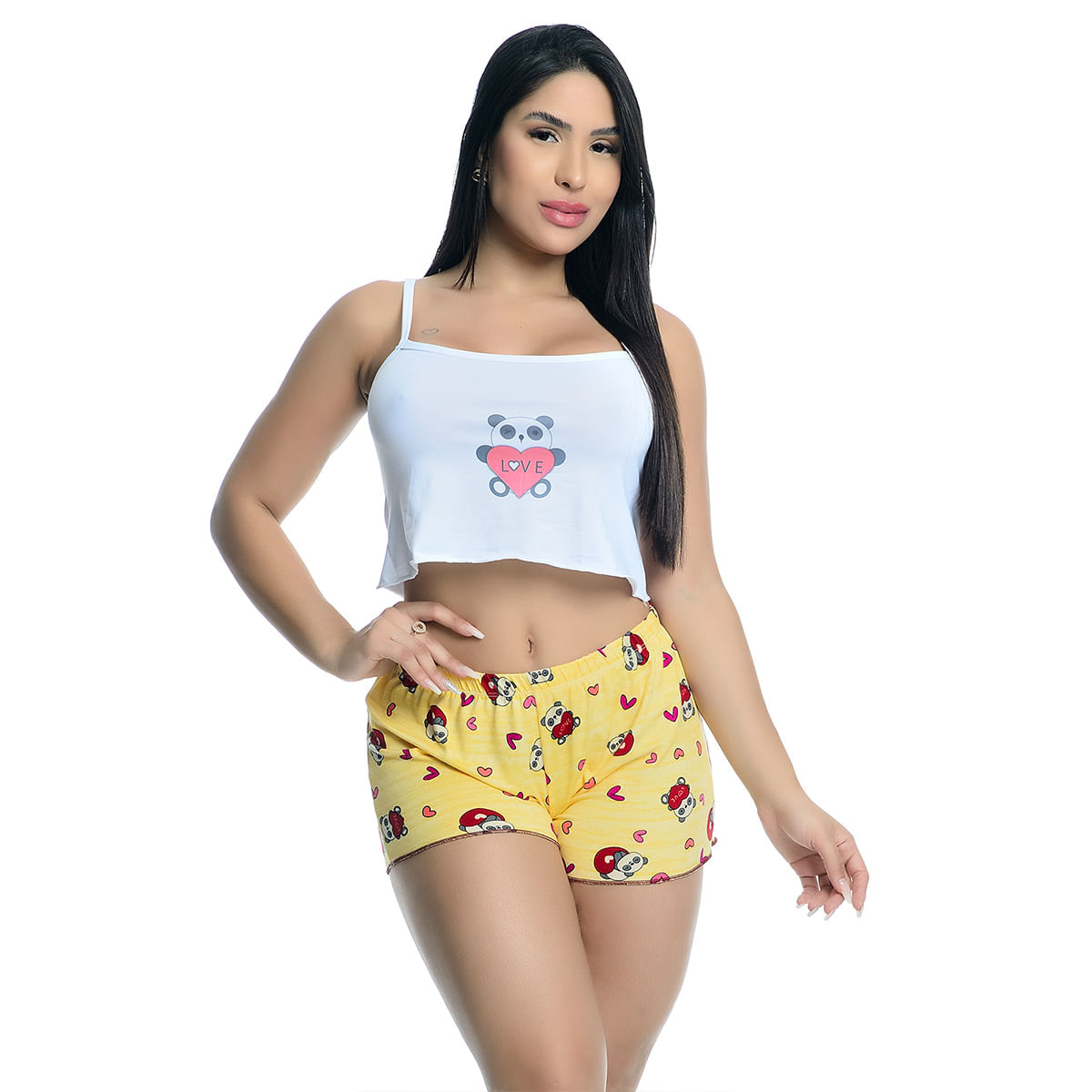 Pijama Feminino Shorts e Cropped Regata Estampado Hot Love