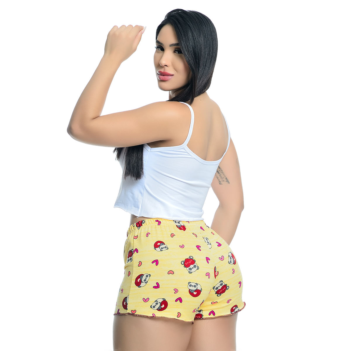 Pijama Feminino Shorts e Cropped Regata Estampado Hot Love