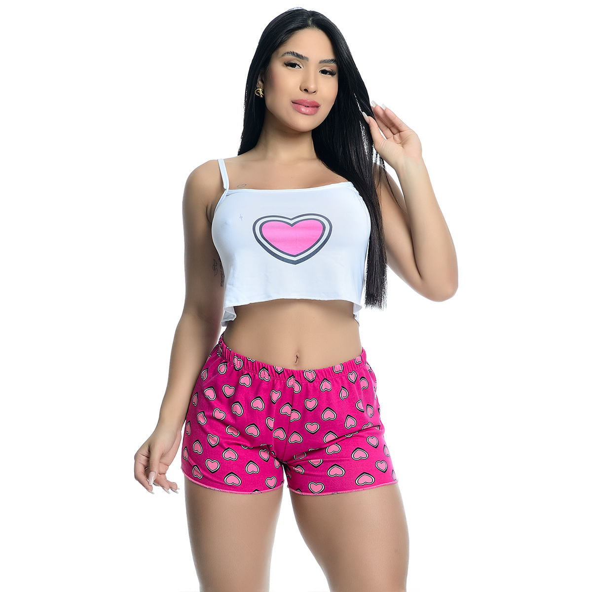 Pijama Feminino Shorts e Cropped Regata Estampado Hot Love