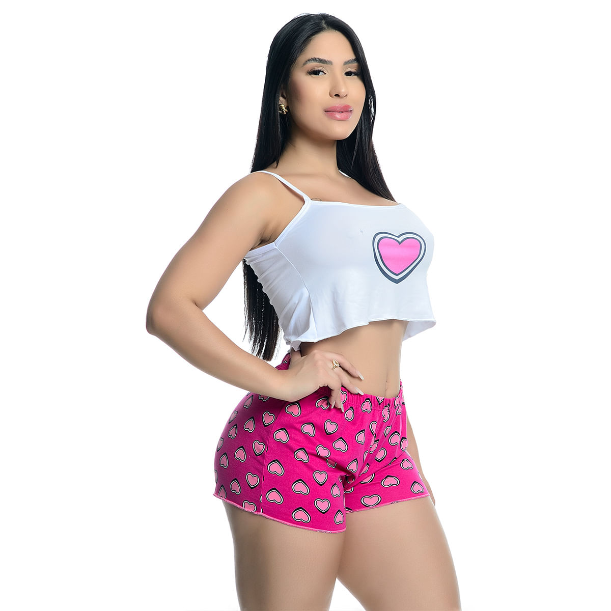 Pijama Feminino Shorts e Cropped Regata Estampado Hot Love