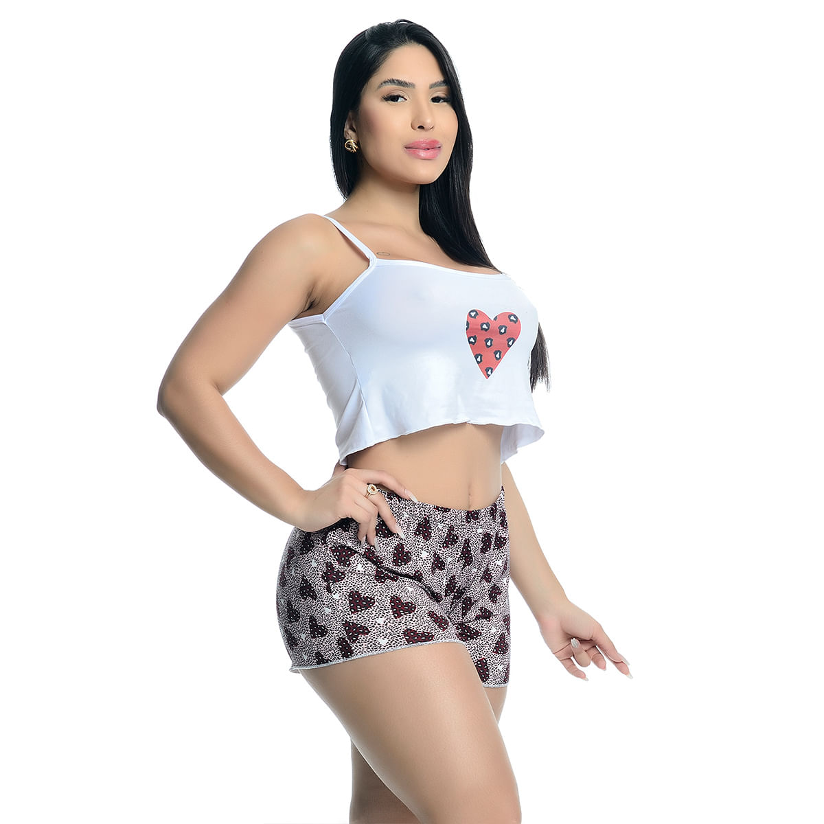 Pijama Feminino Shorts e Cropped Regata Estampado Hot Love