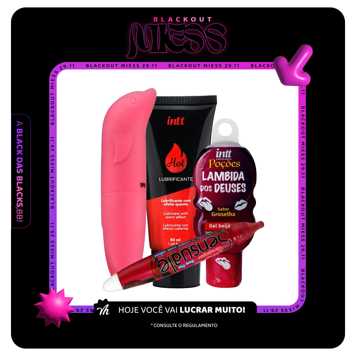 Kit Promocional com Lubrificante Hot Morango Caneta Lamida dos Deuses e Ponto G