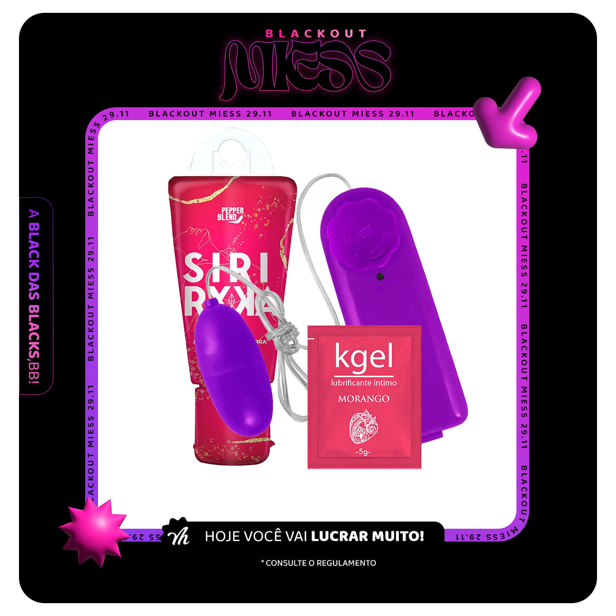 Kit Promocional com Bullet Siri Ryca e Lubrificante Íntimo Morango K-Gel