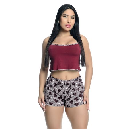 Pijama Shorts e Cropped Estampado Hot Love