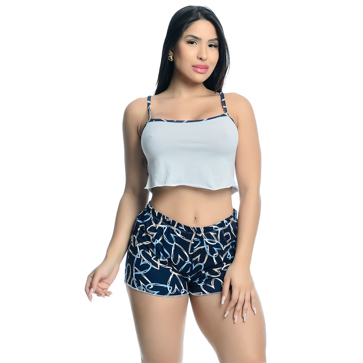 Pijama Shorts e Cropped Estampado Hot Love