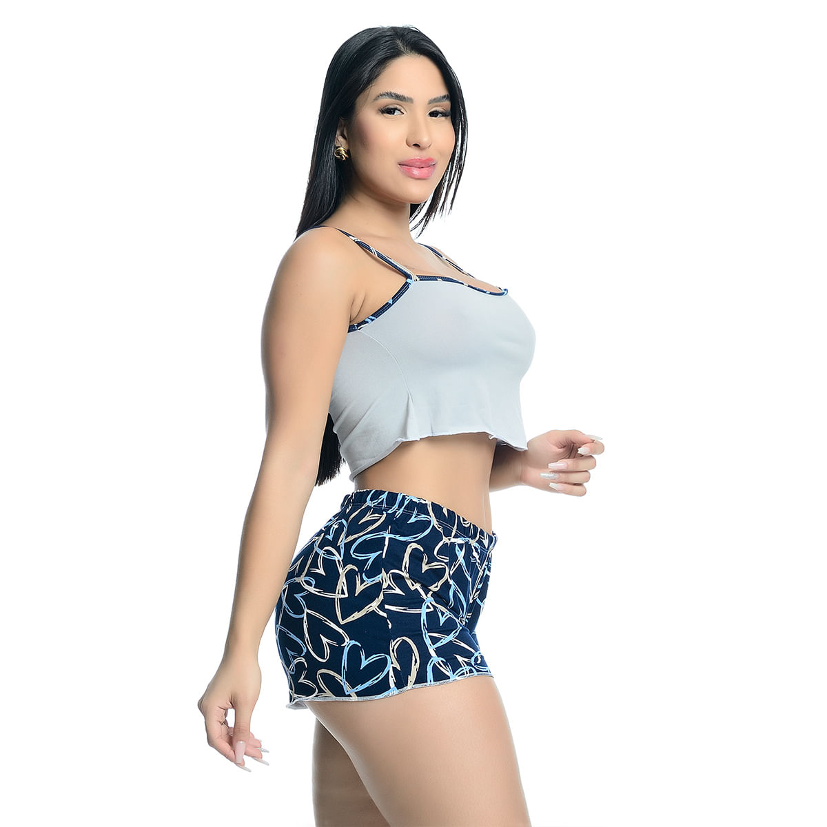 Pijama Shorts e Cropped Estampado Hot Love