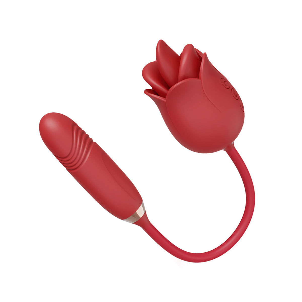 Vibrador Duplo em Formato de Rosa e Boca com Penetrador Sobe e Desce Vip Mix