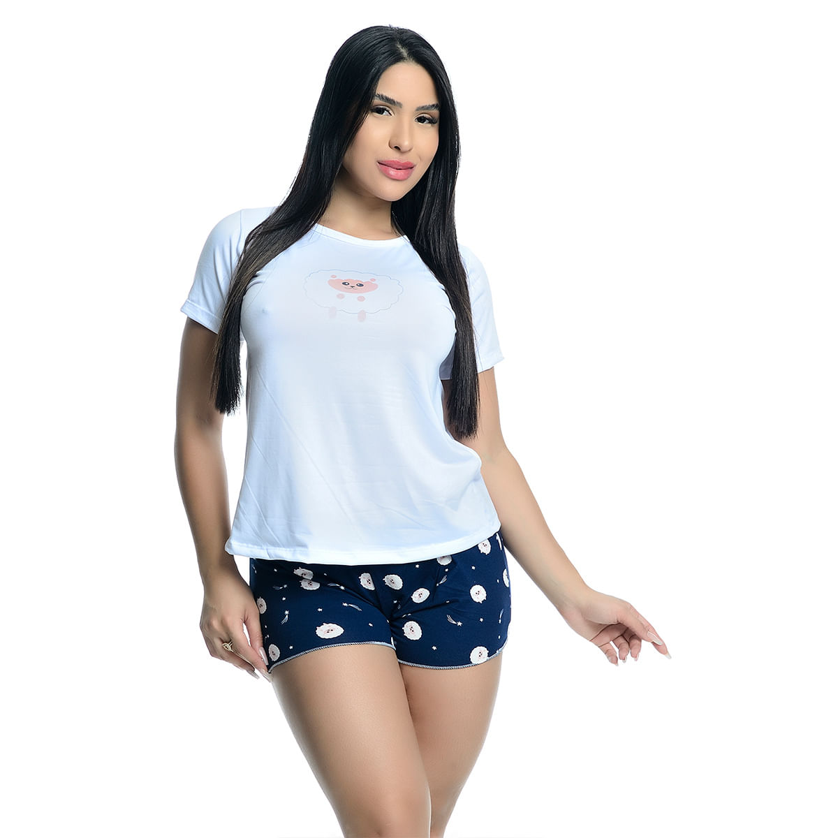 Pijama Feminino Shorts e Camiseta com Manga Curta Estampado Hot Love