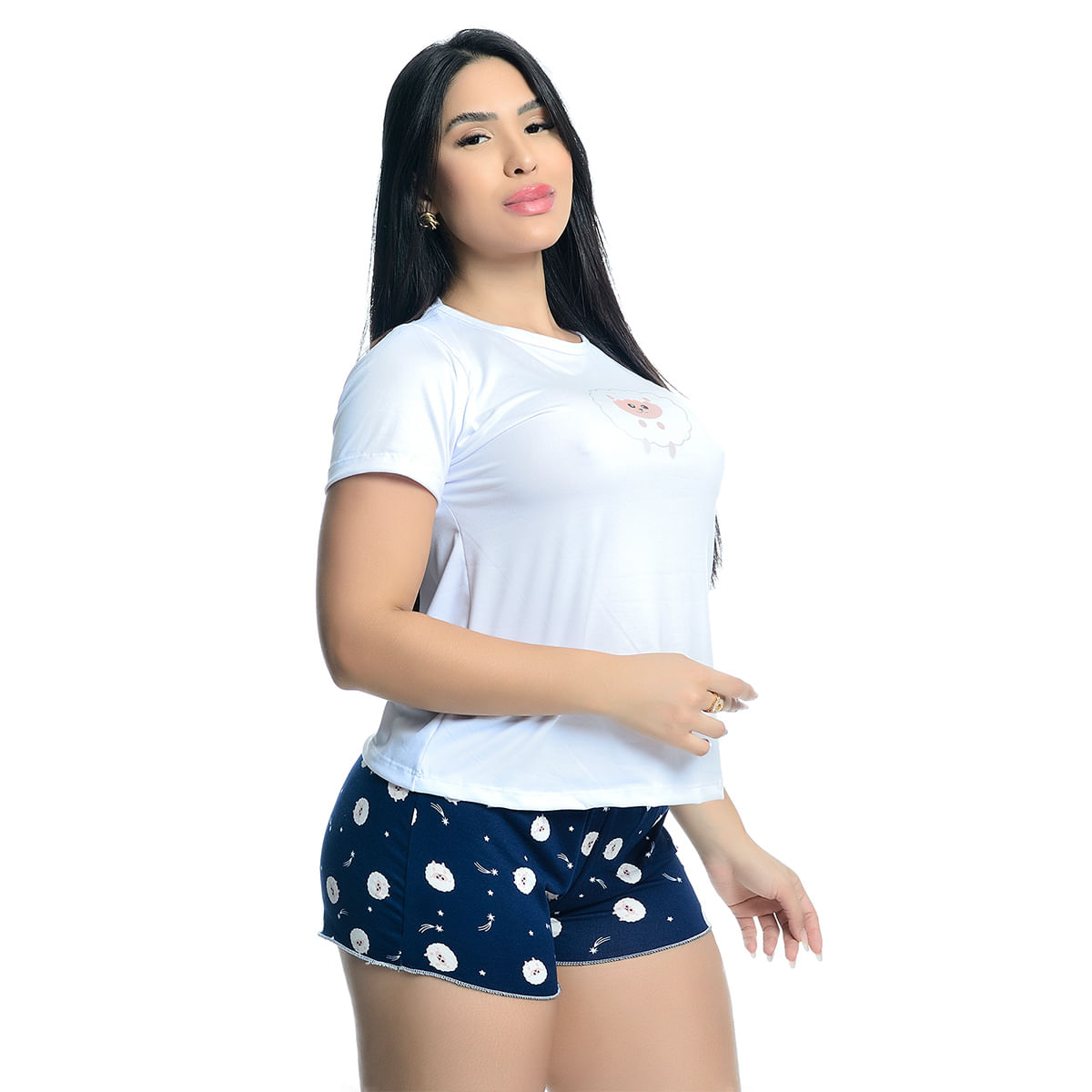 Pijama Feminino Shorts e Camiseta com Manga Curta Estampado Hot Love