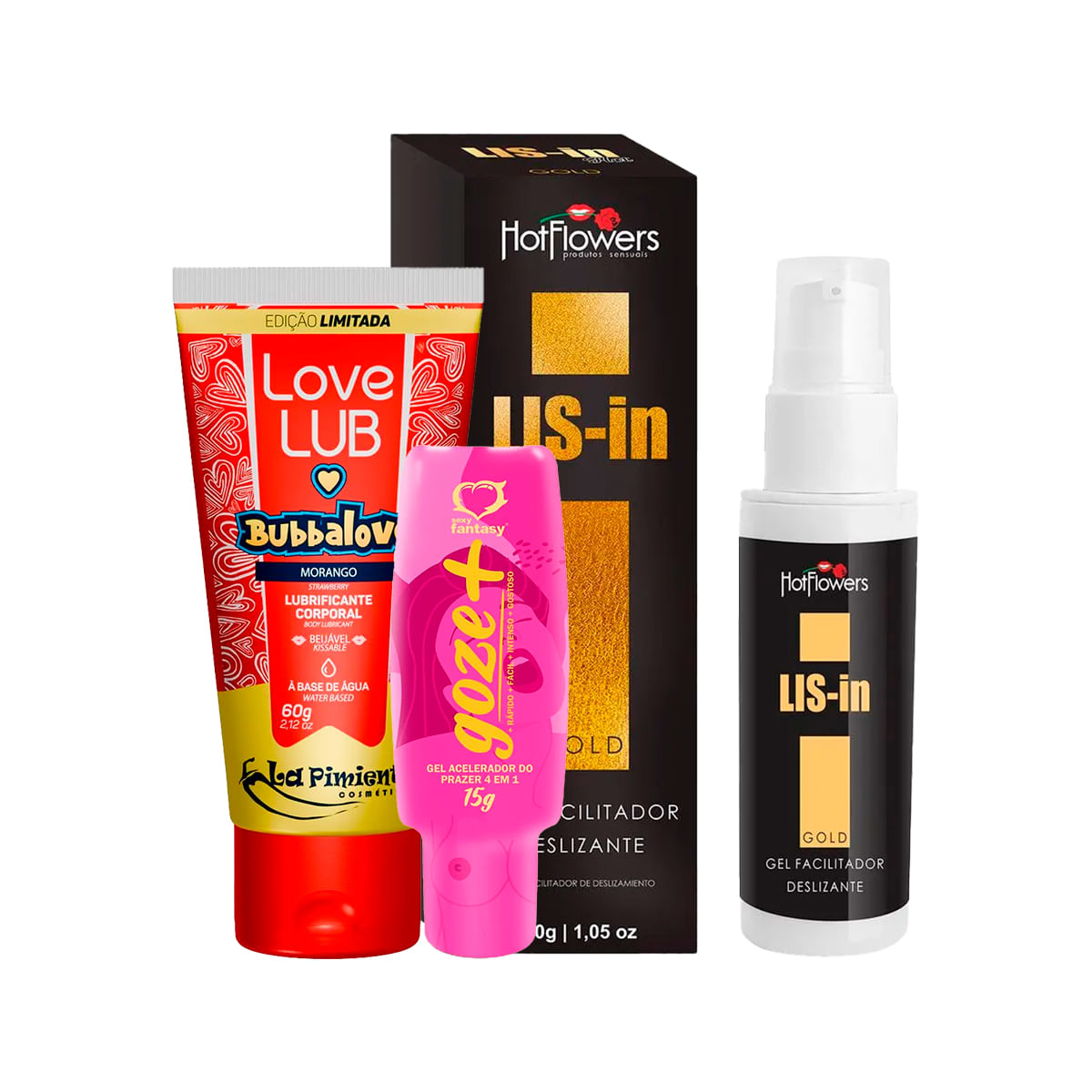 Kit com LIS-In Goze + e Love Lub Bubbalove