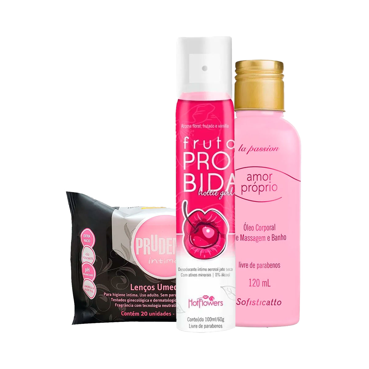 Kit Promocional com Lenços Desodorante Íntimo Amor Próprio Óleo Corporal  - Limite de 3 por cliente