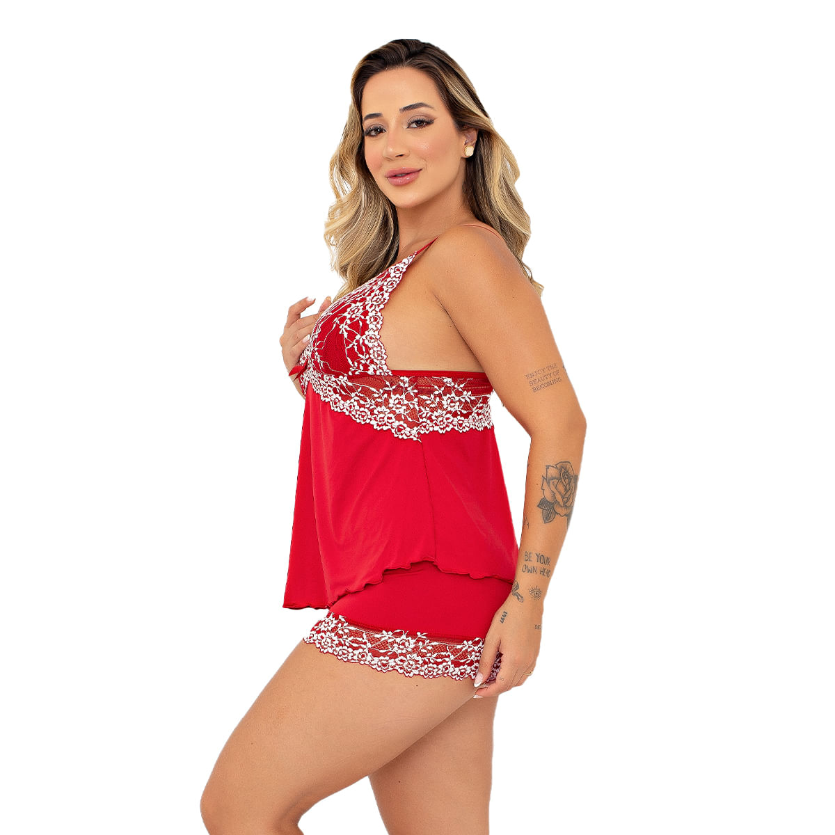 Baby Doll Izabella Pijama em Malha com Detalhes Rendados Patitex