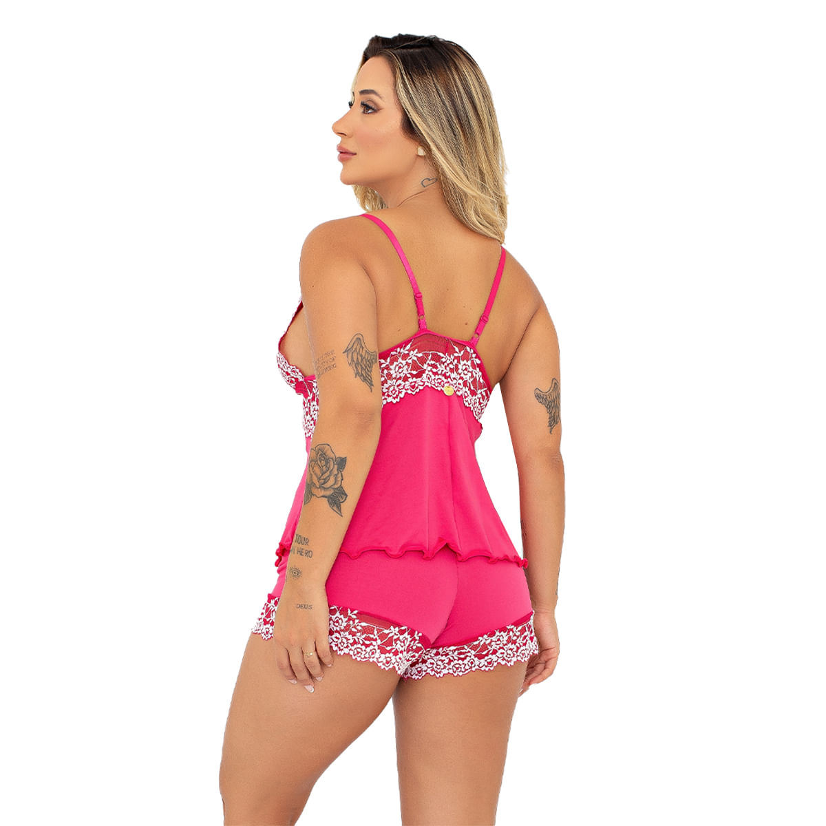 Baby Doll Izabella Pijama em Malha com Detalhes Rendados Patitex