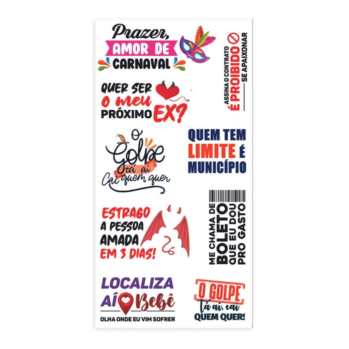 Cartela de Tatuagem Adesiva Prazer Amor de Carnaval Luvi Cartela de Tatuagem Adesiva Prazer Amor de Carnaval Luvi