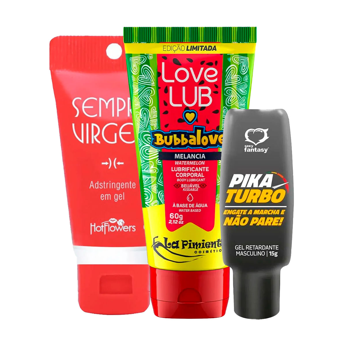 Kit Promocional com  Sempre Virgem Love Lub Bubbalove e Pika Turbo