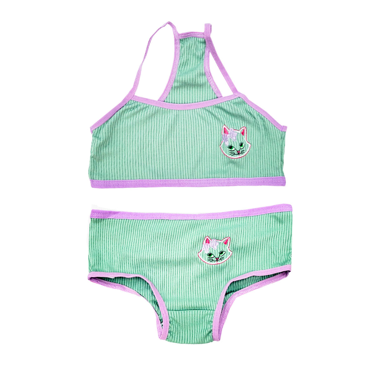 Conjunto Infantil Canelado com Estampa Gata Patitex