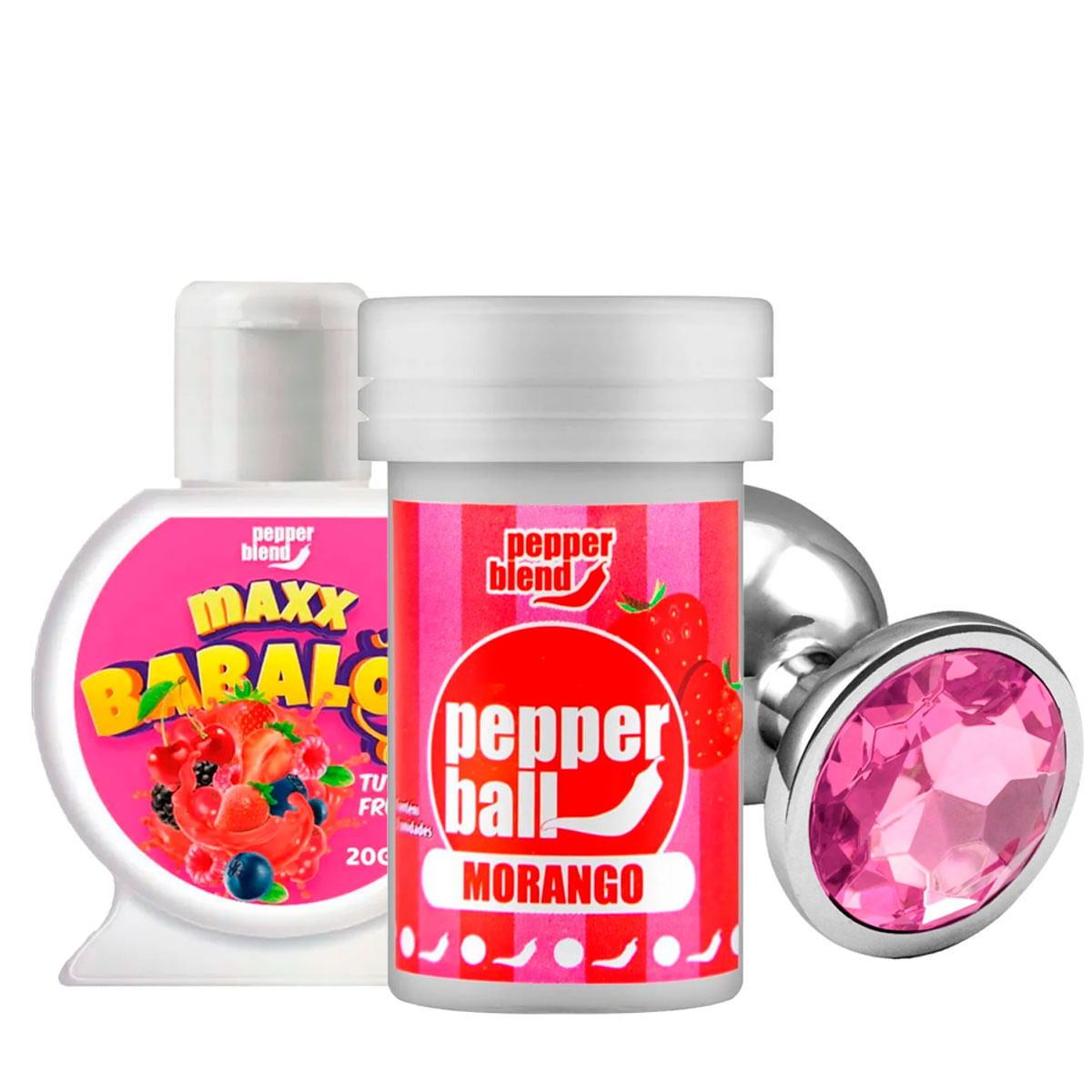 Kit Promocional com Pepper Ball Bolinha Explosiva Maxx Babaloo e Plug Anal 7x2,8cm - 10 Por Cliente